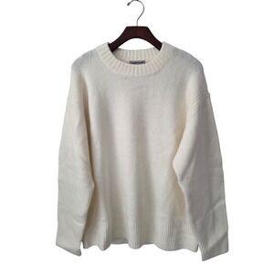 J.Crew Relaxed Crewneck Pointelle Detail Sweater Womens L Ivory NWT $128 CN229